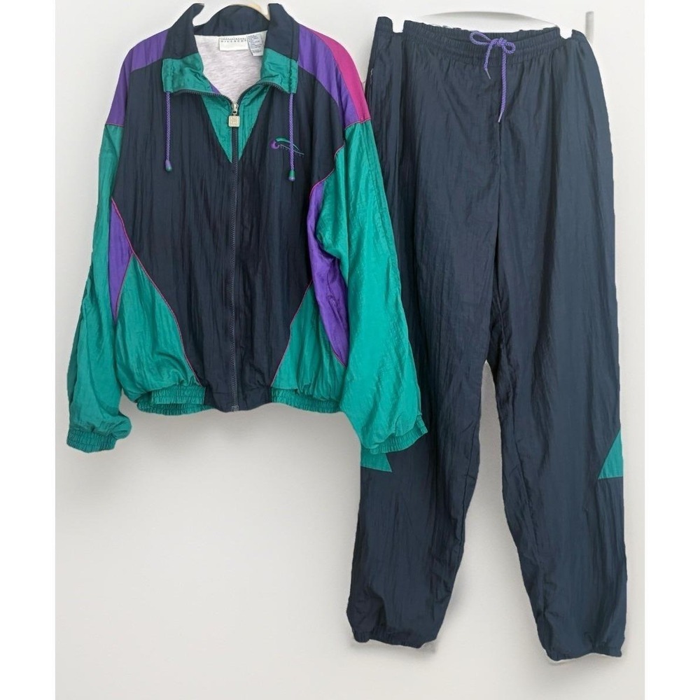 Vintage Givenchy‎ Track Suit Windbreaker Men's Large Blue Green Pink Colorblock